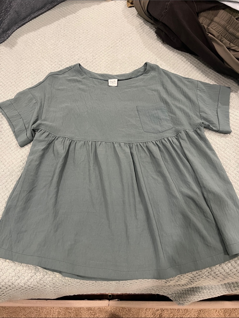 Cozy Casual Sage Green Peplum Pocket Top